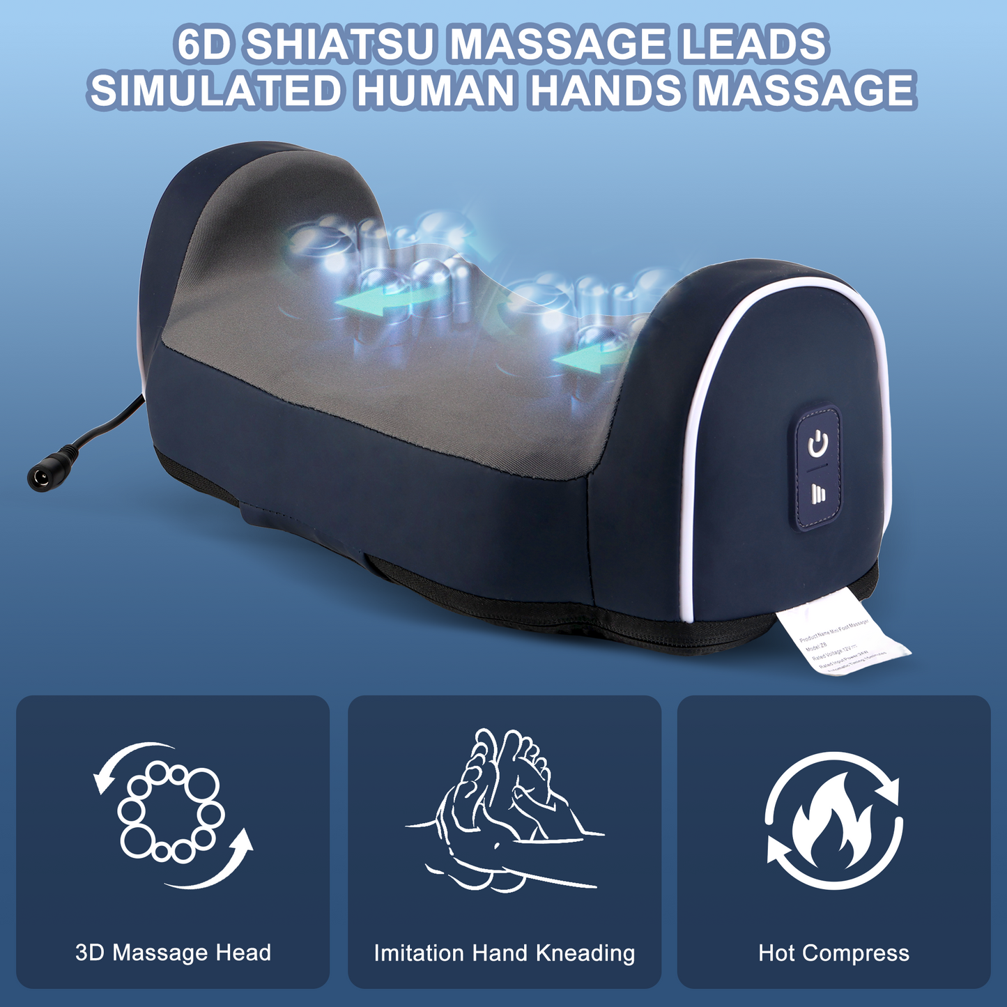 Electric Shiatsu Foot Calf Massager with Heated Kneading Rolling Relaxation Leg Arm Massage Acupuncture Points Multipurpose Gift