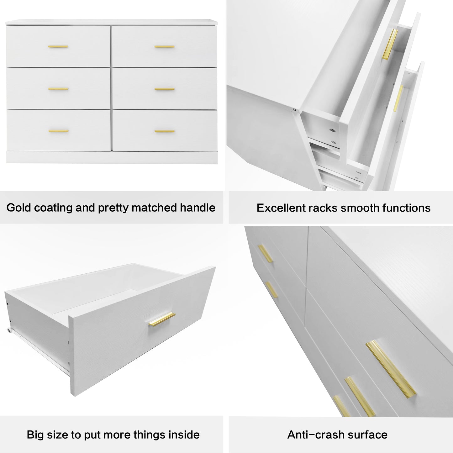 WHATOOK Modern White 6-Drawer Dresser For Bedroom - Ample Storage Wide Chest Of Drawers, Sturdy & Safe Natural Engineered Wood Furniture Primary Living Space Cabinets