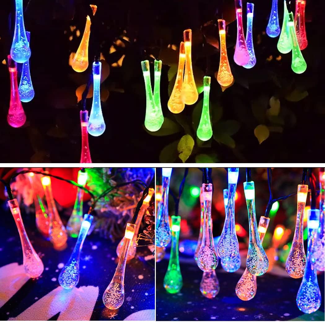 WHATOOK Solar water droplet string light, 16.4 feet 20 LED Solar string Lights Outdoor,Waterproof Solar Garden Light for Garden, Patio, Yard, Home, Parties with 8 modes , Multi Color