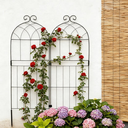 Decorative Garden Fence 10 Pack,Garden Trellis for Climbing Plants, 38.3in H x 12in W Metal Panel, Outdoor Wrought Iron Trellis for Vines, Flowers, Vegetable Garden Support