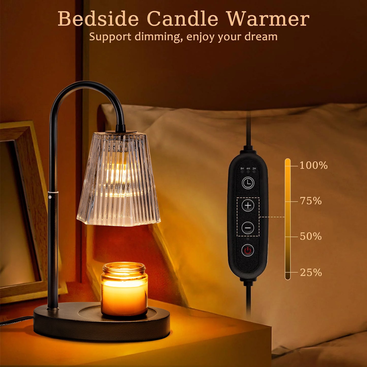 Candle Warmer Lamp with Timer,Dimmable & Adjustable Height Wax Melts Warmer,Top Down Melting for All Jar Candles,Black (Includes 2 Halogen Bulbs)