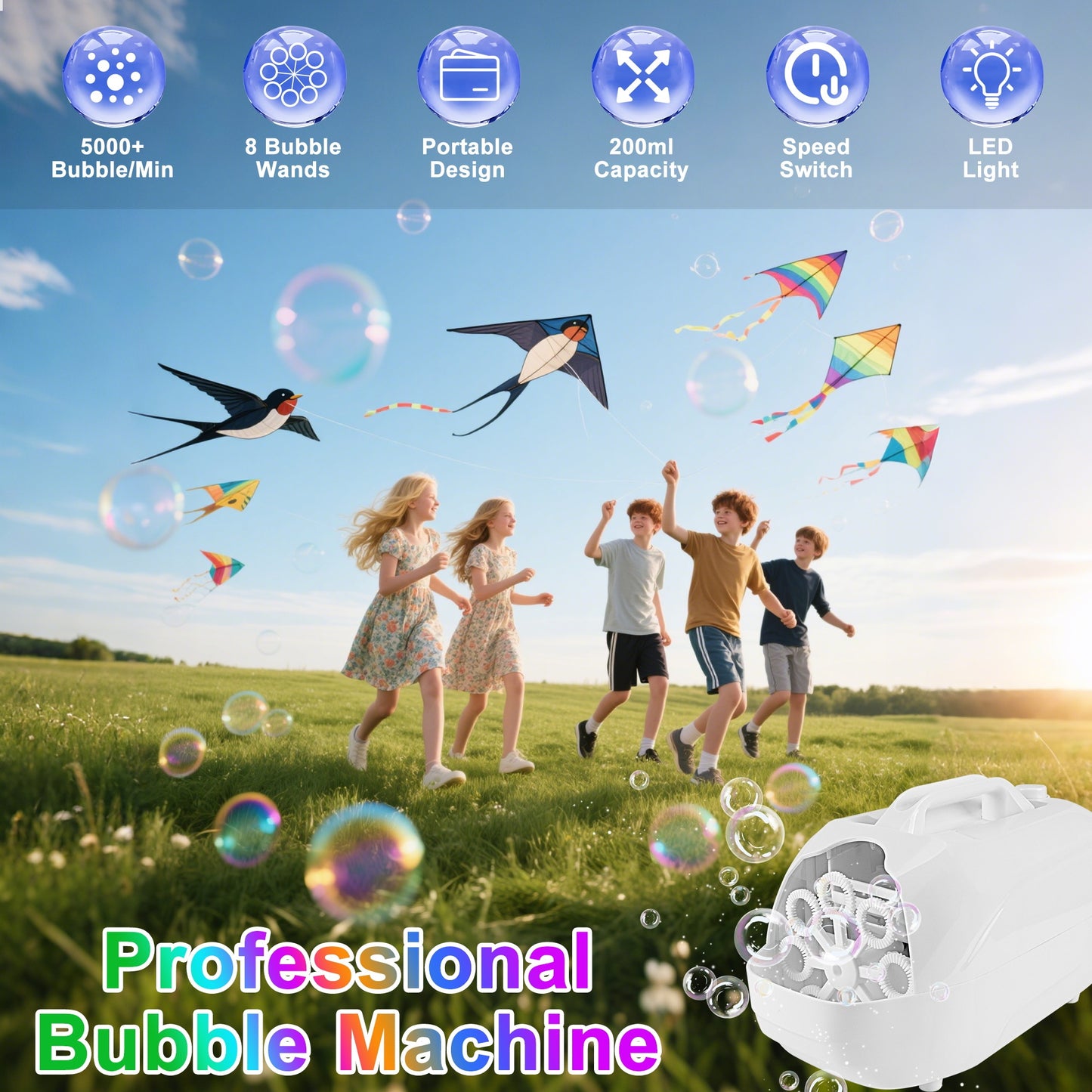 Bubble Machine, Automatic Bubble Blower, 18000+ Big Bubbles Per Minute Bubbles for Kids Toddlers Bubble Maker Operated by Plugin or Batteries Bubble Toys for Indoor Outdoor Birthday Party