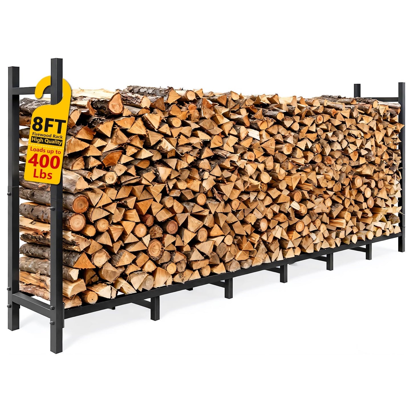 Teblint 8FT Firewood Rack Holder, Adjustable Heavy Duty Fire Log Stacker Stand for Fireplace, Outdoor Indoor Metal Wood Pile Storage Organizer, Patio Logs Stand tool, Black