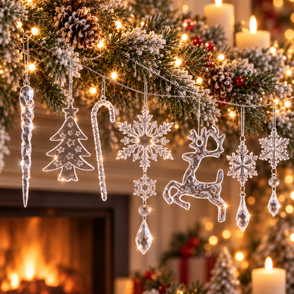 Christmas Decoration Crystal Ornaments, 18Pcs Acrylic Hanging Ornaments, Snowflake Icicle Drop Shaped Decorations for Christmas Tree, Winter Holiday Party