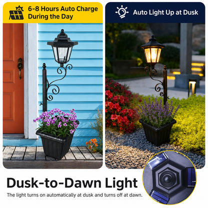 Merryhome 2Pack Solar Lamp Post with Planter,Solar Planter Lights with Ground Stake,IP44 Waterproof Warm White Light,Dusk-to-Dawn Lighting,Decorative Lamp for Lawn Patio Deck Front/Back Door
