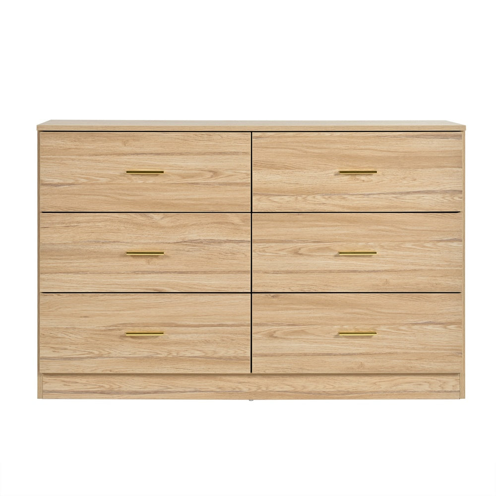 WHATOOK Modern Natural 6-Drawer Dresser For Bedroom - Ample Storage Wide Chest Of Drawers, Sturdy & Safe Natural Engineered Wood Furniture Primary Living Space Cabinets