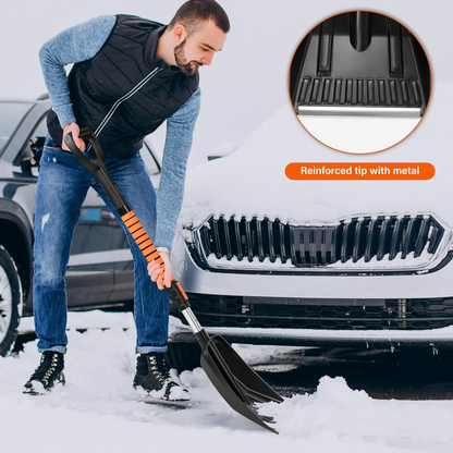 Ice Scraper and Extendable Snow Brush Emergency Snow Shovel for Car,31" - 40" Snow Brush with Squeegee,Snow Scraper with 180° Pivoting Brush Head and Foam Grip for Car Windshield,Truck,SUV
