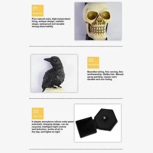 WHATOOK Halloween Skull Garden Solar Lights, Halloween Crow Solar Landscape Light, Decoration Path Lights, Decorations, Look Left