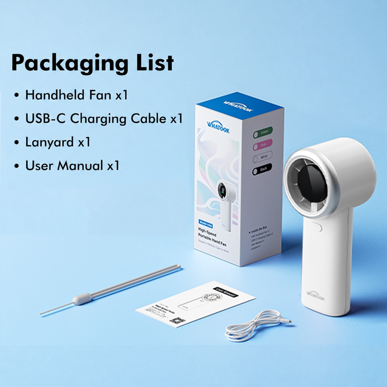 Portable Handheld Fan, 4000mAh USB Rechargeable Mini Fan with 5 Speeds, Powerful Personal Cooling Fan, Small Pocket Fan for Travel, Office, Outdoor, White