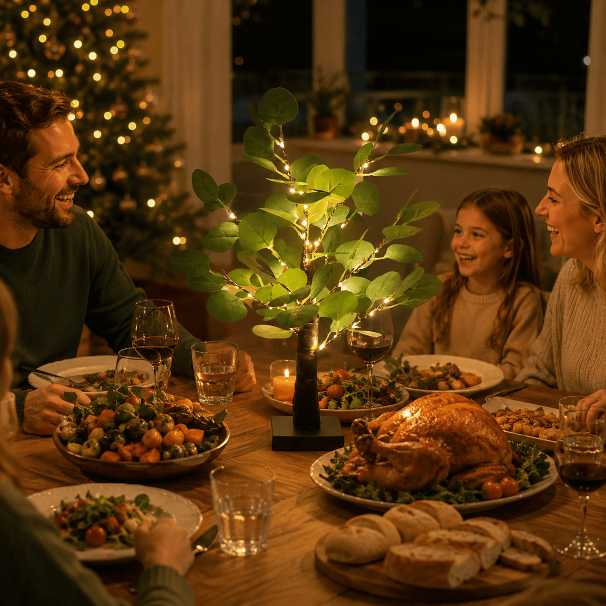PUCACHI 2FT Lighted Faux Eucalyptus Tree, 35 Warm White LED Lights, Flexible Branches, 4H/6H/8H Timer, USB or Battery Powered for Tabletop Home Decor