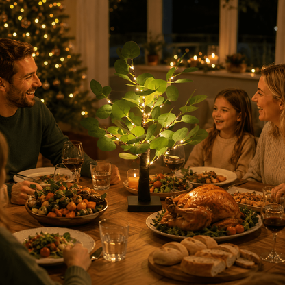 PUCACHI 2FT Lighted Faux Eucalyptus Tree, 35 Warm White LED Lights, Flexible Branches, 4H/6H/8H Timer, USB or Battery Powered for Tabletop Home Decor