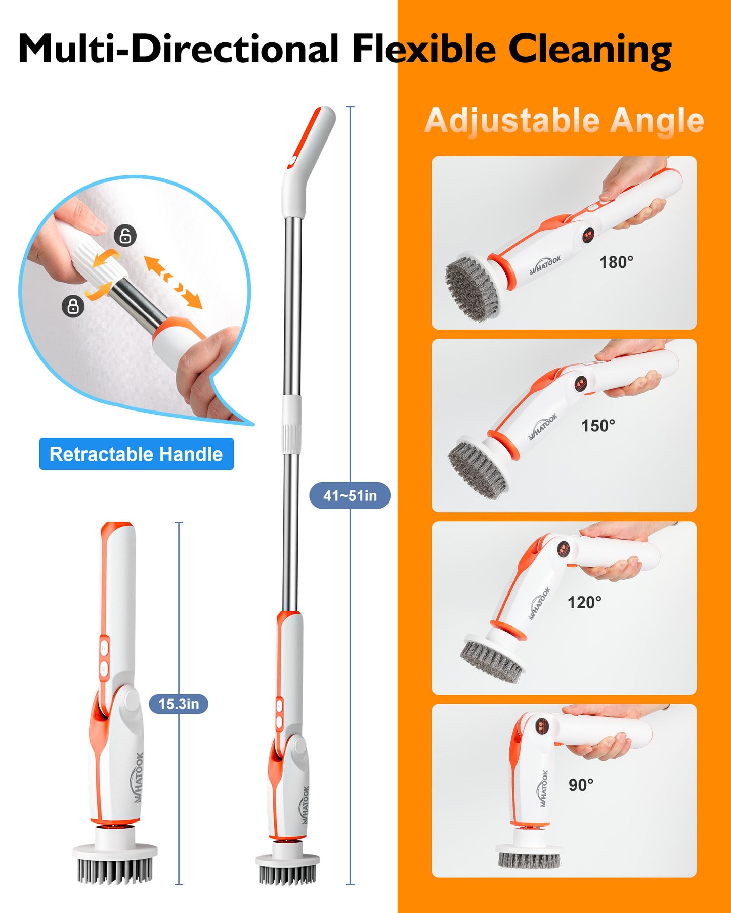 Electric Spin Scrubber, 2024 Upgraded Electric Scrubber for Cleaning, Spin Scrubber with Long Handle & 8 Replaceable Brush Heads, Remote Control Shower Cleaner Brush for Bathroom, Floor