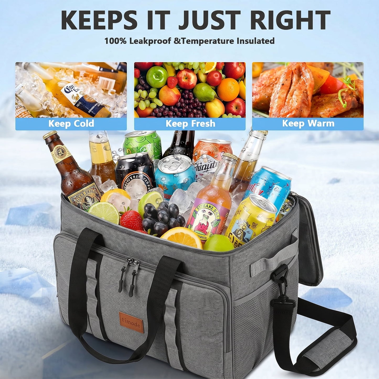 Merryhome 60 Can Collapsible Soft Sided Cooler Bag, Leakproof Insulated Portable Cooler for Beach, Camping, Travel, Picnic and Grocery, Gray