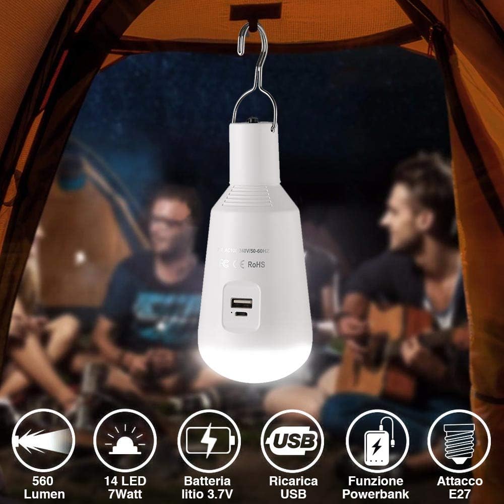 Emergency Light Rechargeable Tent Lamp Hiking Backpacking Night E27 Bulb Portable Cordless Hanging Lantern Lighting