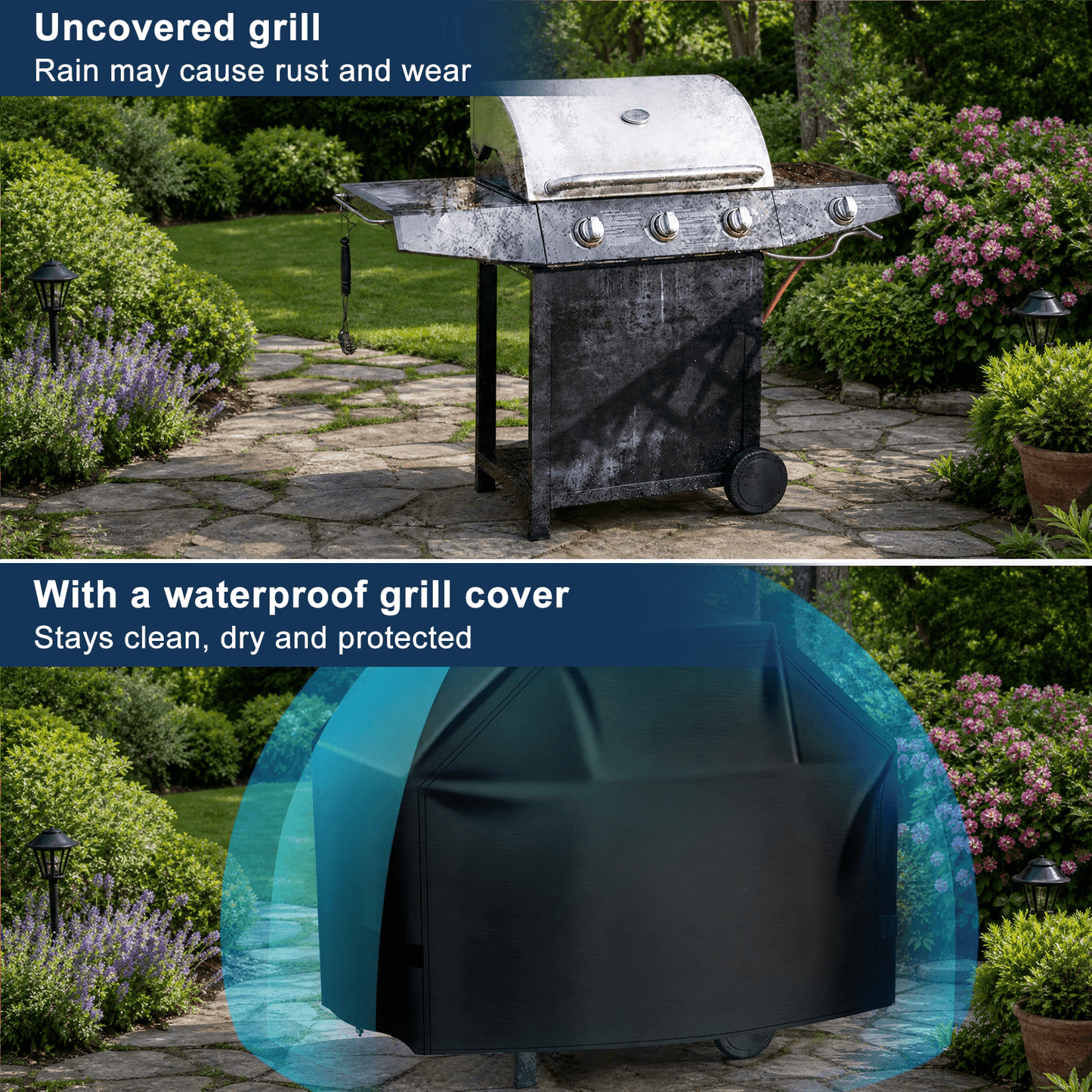 Merryhome 58 in BBQ Grill Cover, 420D Heavy Duty Waterproof Gas Grill Cover for Outdoor Grill, UV, Fade and Rip Resistant with Adjustable Drawstring
