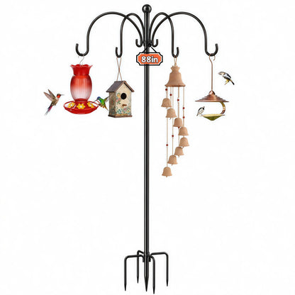 Teblint 88" Heavy Duty Shepherds Hooks for Outdoor, 4-Hook Adjustable Bird Feeder Pole with Reinforced 5-Prong Base, Garden Hanger Stand for Bird Feeders, Hanging Plants, Solar Lights & Lanterns