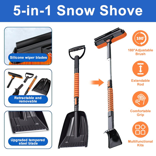Ice Scraper and Extendable Snow Brush Emergency Snow Shovel for Car,31" - 40" Snow Brush with Squeegee,Snow Scraper with 180° Pivoting Brush Head and Foam Grip for Car Windshield,Truck,SUV