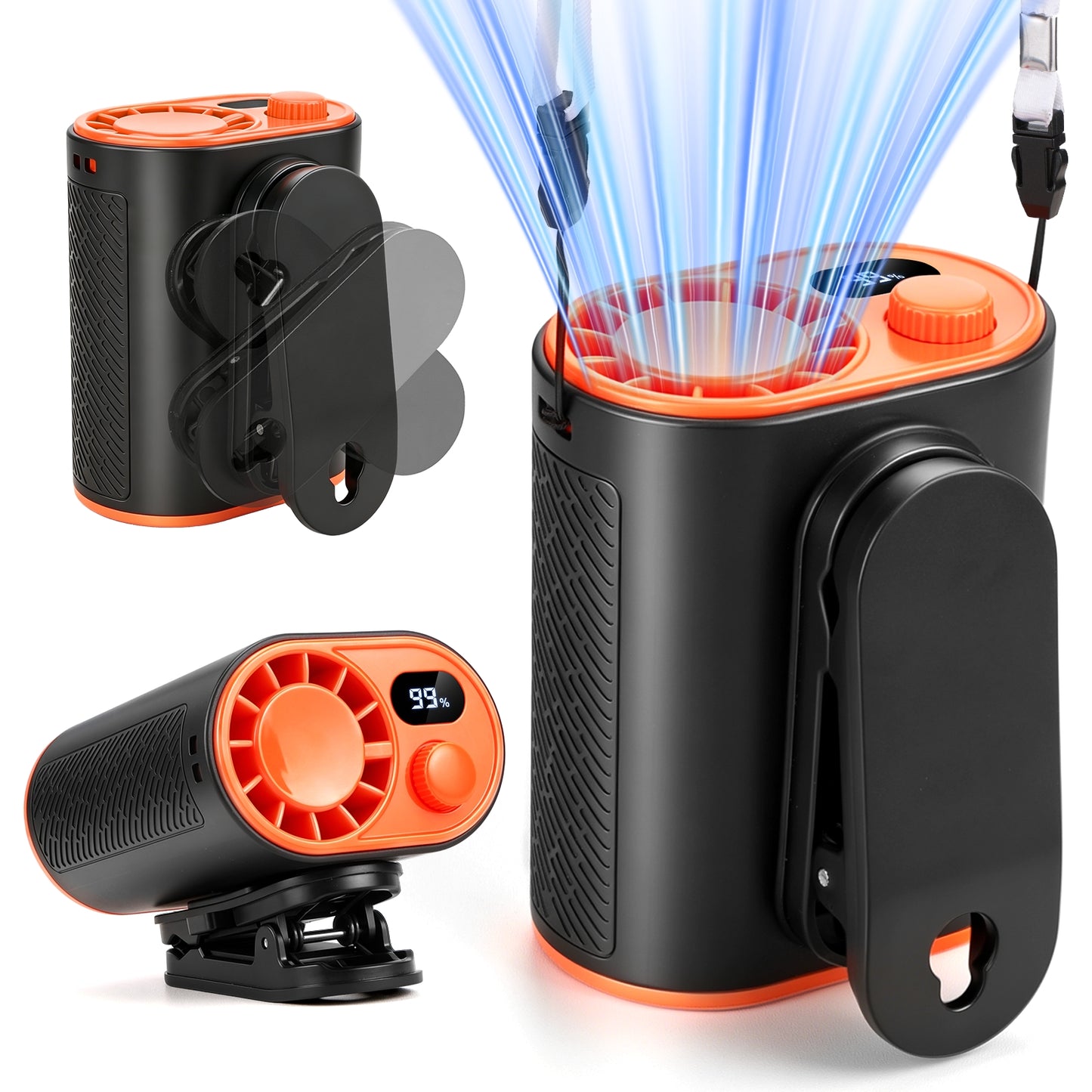 Portable Waist Fan with Clip,4000mAh Rechargeable Fan with LED Display, Adjustable Speeds, Belt Neck,Desk Fan for Camping, Outdoor Work, Travel