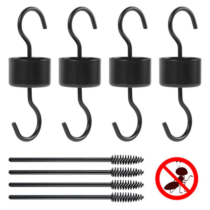 kidsjoy Moat for Hummingbird Oriole Feeder: 4 Pack Hummingbird Feeder Accessory Hooks with 4 Clean Brushes,Ant Guard in Nectar Feeder for Outdoors(Black)