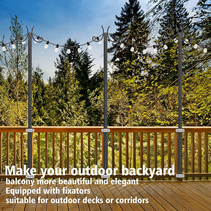 10-foot Outdoor Light Pole (2-Pack) - with Fork Bracket for String Lights, Patio and Deck, Weather Resistant and Height Adjustable - Easy to Install
