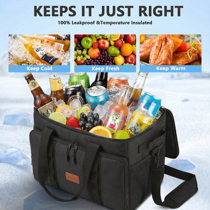 Merryhome 60 Can Collapsible Soft Sided Cooler Bag, Leakproof Insulated Portable Cooler for Beach, Camping, Travel, Picnic and Grocery, Black