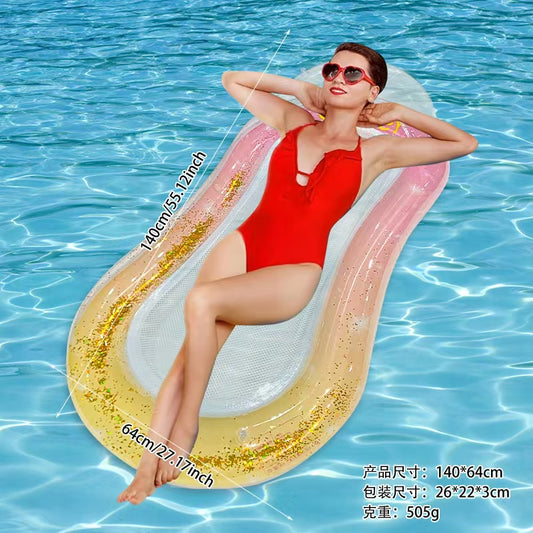 Inflatable Pool Floats Raft, Floating Pool Lounger, Water Hammock Lounge with Headrest, Inflatable Pool Floaties Contour Lounger, Swimming Pool Chair Bed with Mesh, Beach Toy for Adults (Orange)