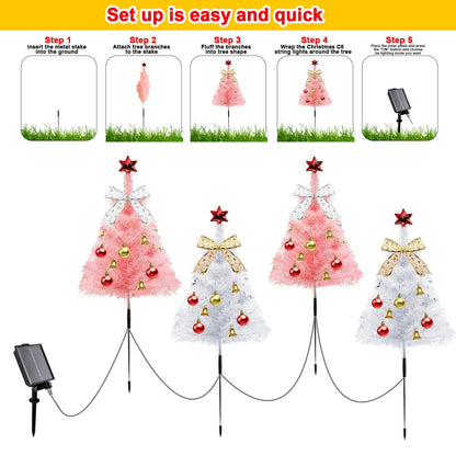 PUCACHI 31.5" Solar Path Christmas Trees 4-pack Artificial Mini Christmas Tree with Lights for Porch, Driveway, Patio Outdoor Christmas Decoration