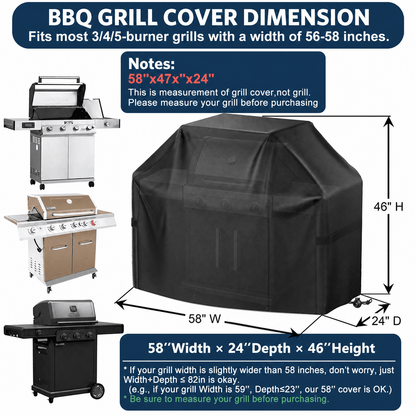 Merryhome 58 in BBQ Grill Cover, 420D Heavy Duty Waterproof Gas Grill Cover for Outdoor Grill, UV, Fade and Rip Resistant with Adjustable Drawstring