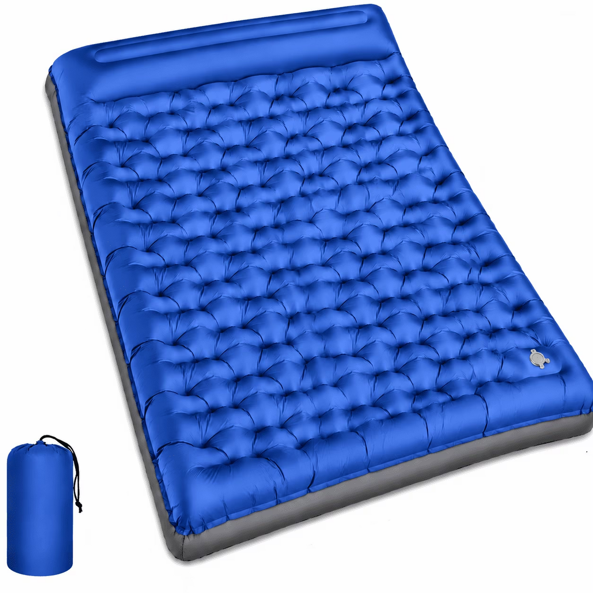 Double Camping Sleeping Pad, 6" Extra-Thick Reinforced Camping Sleeping Pad with Pillows & Built-in Foot Pump, Ultralight Self Inflating Air Mattress Mat for Tent Hiking Essentials Gear