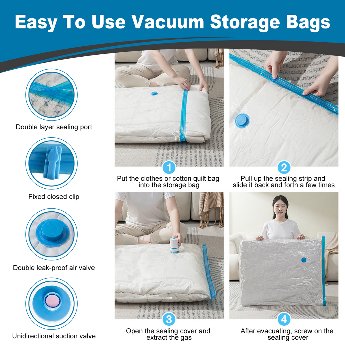 Merryhome 10Pcs Vacuum Storage Bags with Electric Pump,Space Saver Bags (2 Jumbo/4 Large/4 Medium),Double-Zip Seal Space Saver Bags for Clothes,Comforters,Blankets,Bedding,Travel Essentials
