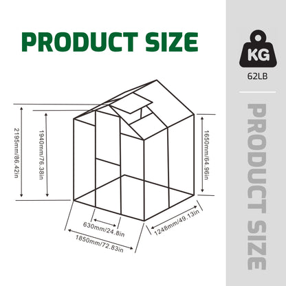 WHATOOK Gain height windproofaluminum greenhouse 6x4 FT Polycarbonate Greenhouse Raised Base and Anchor Aluminum Heavy Duty Walk-in Greenhouses for Outdoor Backyard in All Season