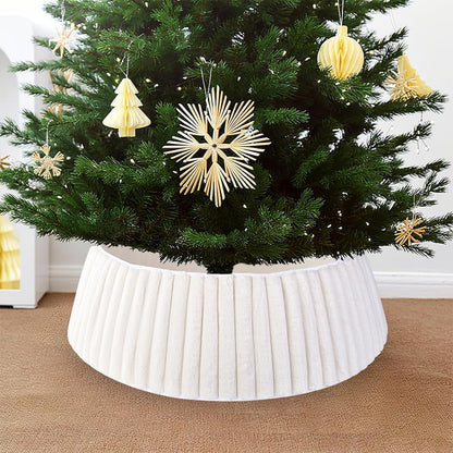 PUCACHI Christmas Tree Collar,Rustic White Luxury Plush Faux Fur AdjustableTree Ring with Stripe Textured Pattern,23-28in Boho Tree Collar Fits for a 4 - 6 Ft Christmas Tree Decor