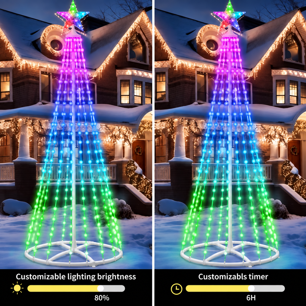 PUCACHI Outdoor Christmas Tree Lights, 8 Modes Timer Remote RGB Christmas Tree Lights with Star Topper for Xmas Yard Porch Patio Holiday Decor