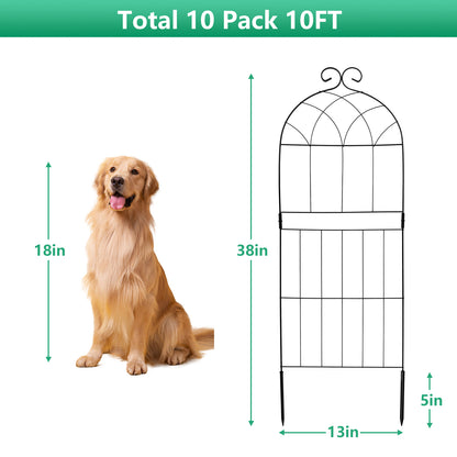 Decorative Garden Fence 10 Pack,Garden Trellis for Climbing Plants, 38.3in H x 12in W Metal Panel, Outdoor Wrought Iron Trellis for Vines, Flowers, Vegetable Garden Support
