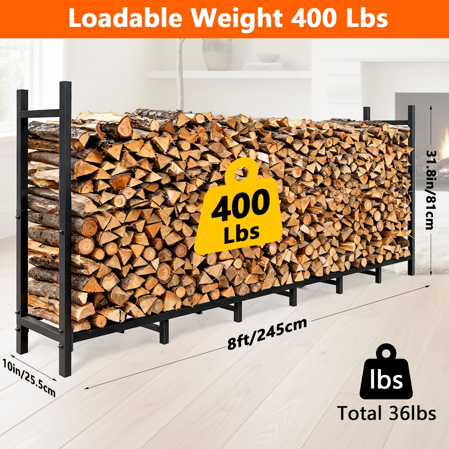 Teblint 8FT Firewood Rack Holder, Adjustable Heavy Duty Fire Log Stacker Stand for Fireplace, Outdoor Indoor Metal Wood Pile Storage Organizer, Patio Logs Stand tool, Black