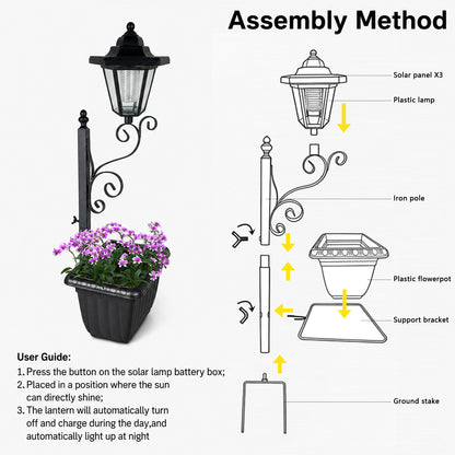 Merryhome 2Pack Solar Lamp Post with Planter,Solar Planter Lights with Ground Stake,IP44 Waterproof Warm White Light,Dusk-to-Dawn Lighting,Decorative Lamp for Lawn Patio Deck Front/Back Door
