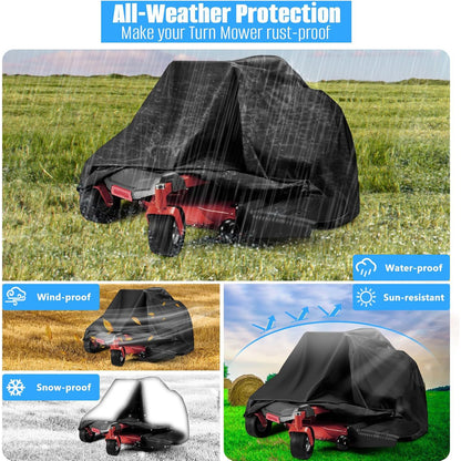 Merryhome Waterproof Turn Mower Cover,600D Riding Lawn Mower Cover,Heavy Duty Tractor Covers with Drawstring & Storage Bag - Universal Fits Decks up to 55",Mildew Resistant UV Protection