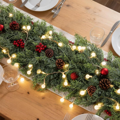 PUCACHI 6 Ft Christmas Garland,Real Touch Christmas Cedar Garland,Faux Lush Cedar Pine Garland,Artificial Greenery Garland for Table,Mantle, Fireplace,Window,Indoor,Outdoor Christmas Decorations