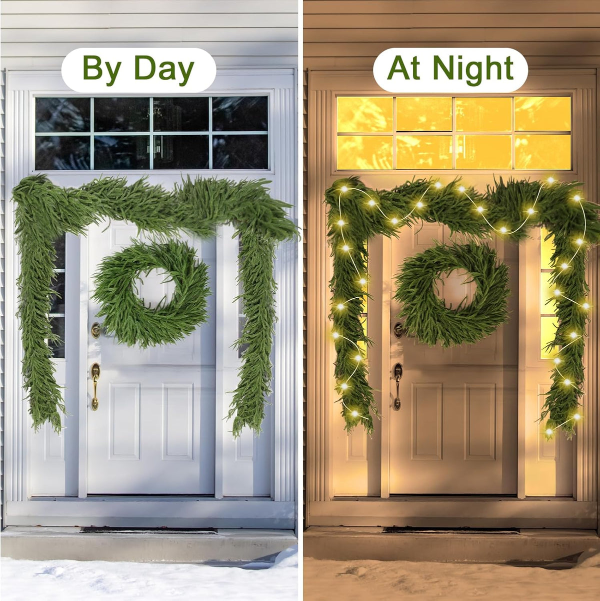 PUCACHI 2 Pcs 6 Ft Christmas Garland,Artificial Norfolk Pine Garlands with 40 LED Lights,Artificial Greenery Garland for Table,Mantle,Window,Indoor,Outdoor Christmas Decorations（Green）