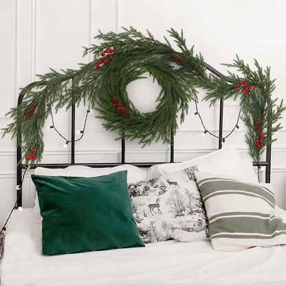 PUCACHI 2 Pcs 6 Ft Christmas Garland,Artificial Norfolk Pine Garlands with Red Berries Pinecone,Artificial Greenery Garland for Table,Mantle,Indoor,Outdoor Christmas Decorations（Green）