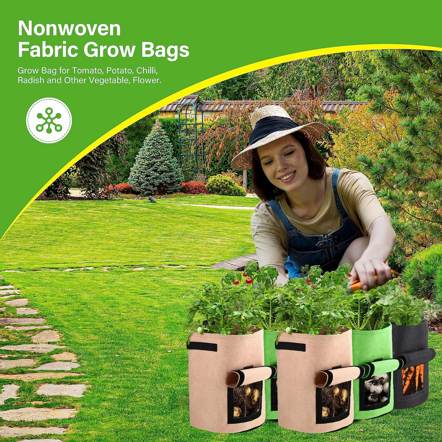 3 Pack Potato Grow Bags 10 Gallon Potato Growing Bags with Flap, Breathable & Durable, Nonwoven Fabric, Ideal for Indoor/Outdoor Use，Fabric Plant Pots for Potatoes, Tomato, Vegetables