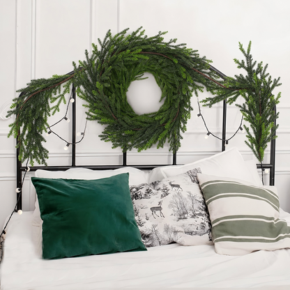 PUCACHI 9 Ft Christmas Garland,Artificial Norfolk Pine Garlands,Real Touch Winter Pine Garland,Artificial Greenery Garland for Table,Mantle,Indoor,Outdoor Christmas Decorations（Green,1Pcs）