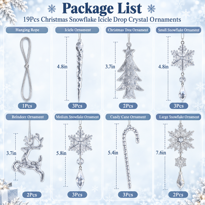 Christmas Decoration Crystal Ornaments, 18Pcs Acrylic Hanging Ornaments, Snowflake Icicle Drop Shaped Decorations for Christmas Tree, Winter Holiday Party
