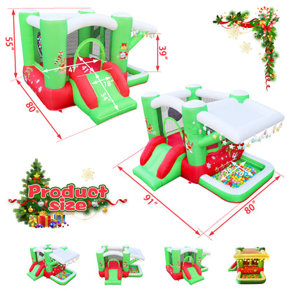 Christmas Jump 'n Slide Inflatable Bouncer for Kids Complete Setup with Blower - 80" x 91" Play Area - 55" Tall, Inflatable Bounce House, Portable Multifunctional Bouncy House for Kids Outdoor