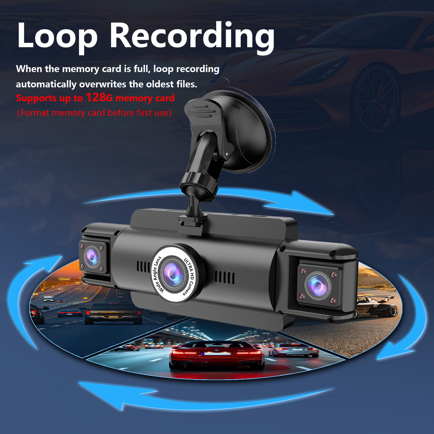 PUCACHI 4 Channel Dash Cam,4K 360 Full View Front Rear Left Right Car Camera, 2.4GHz WiFi App, Night Vision, G-Sensor, Loop Recording, 64GB Card
