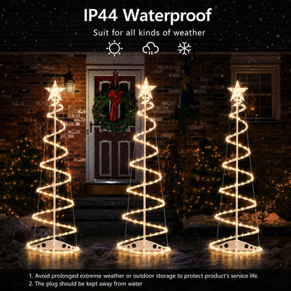 PUCACHI 6Ft Spiral Christmas Tree Light,168LEDs Outdoor Christmas Tree with Star Topper & Stakes,Timer & Dimmable,Christmas Decorations for Porch Patio Garden Holiday(Warm White)
