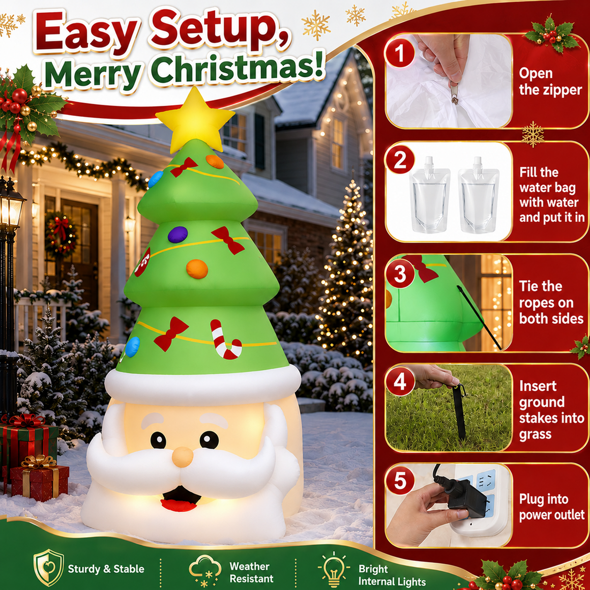 PUCACHI 8FT Christmas Inflatable Santa Claus and Tree Decoration, Built-in LED Lights Blow Up for Party Lawn Holiday Winter Outdoor Decor