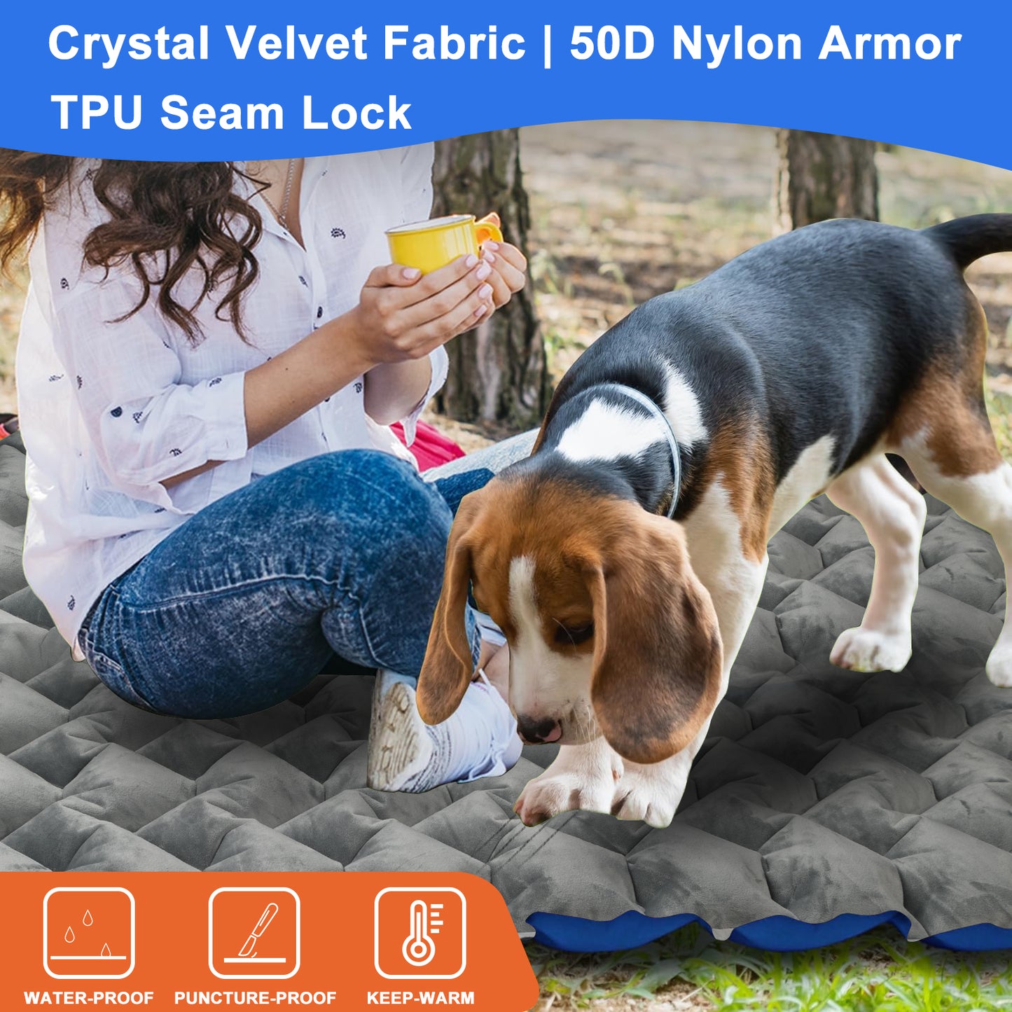 Camping Sleeping Pad, Ultralight Inflatable Air Mattress Built-in Foot Pump, Compact & Waterproof for Camping Backpacking Hiking Traveling Tent - Upgraded Fleece-Lined Version