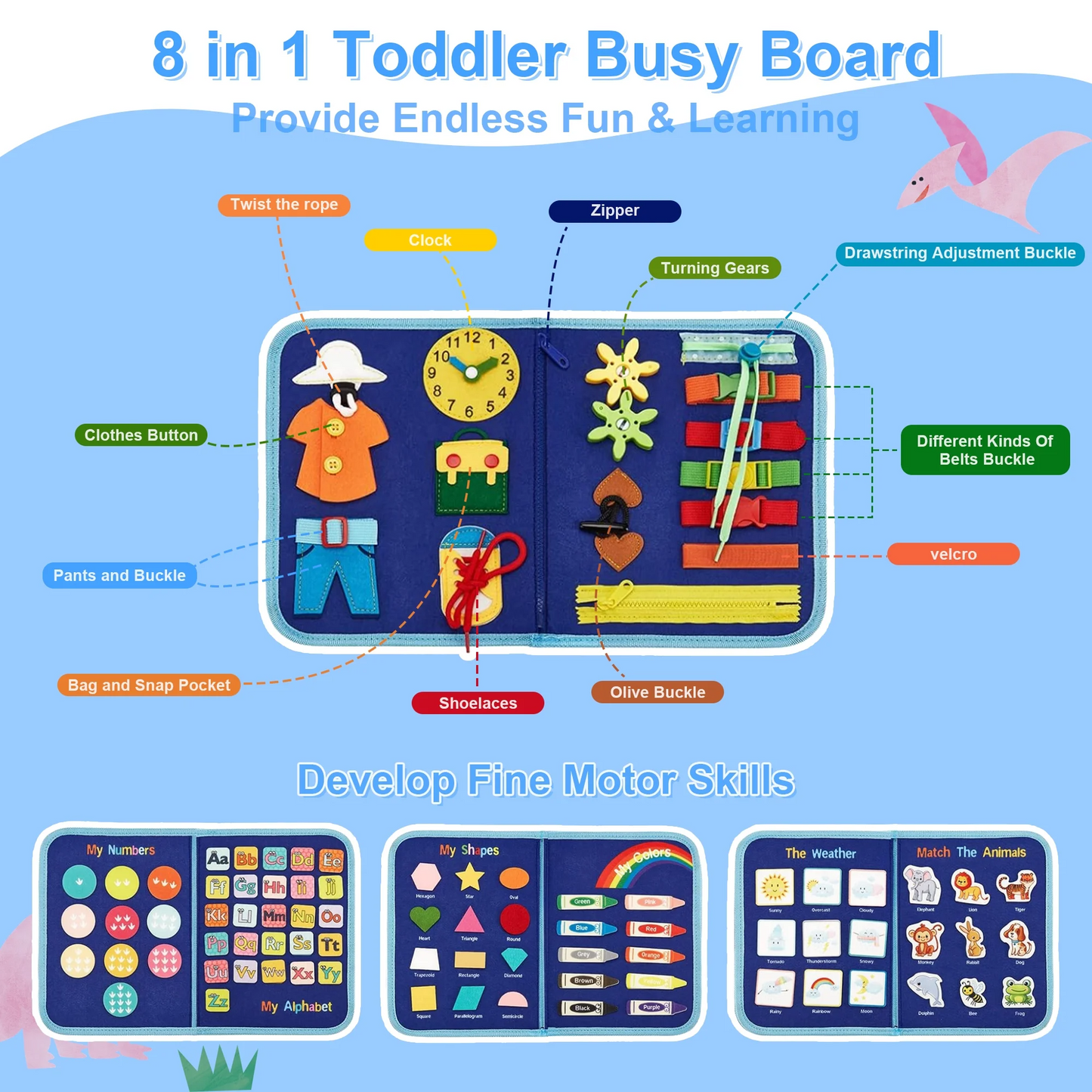 Toddler Busy Toys,Toddler Airplane Travel Essentials for age 1-4,Sensory Board Educational Activities for Learning Fine Motor Skills,Gifts for Girls Boys Toddlers,Toddler Toys for Car Travel