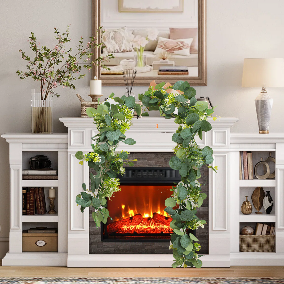 Merryhome 2Pcs 6Ft Artificial Eucalyptus Garland,Spring Garlands,Faux Eucalyptus Leaves Greenery Garland Vines for Table Wedding Centerpiece Arch Mantle Party Indoor Outdoor Decor,Green